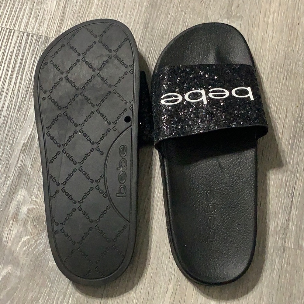 Black glittery Bebe slides size 9, never worn